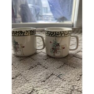 Set Of (2) Stoneware "We Can Build A Snowman"  Coffee Tea Cups Mugs